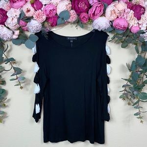 •INC• {super soft} [Black & White] 3/4 Sleeve Blouse w Open Arm Bow Detailing